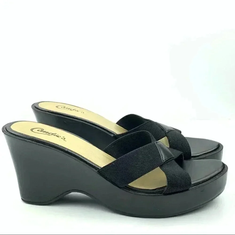 Candies womens sandals size 9.5 black chunky platforms 90s y2k vintage